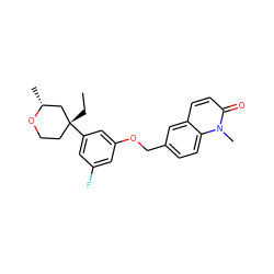 CC[C@@]1(c2cc(F)cc(OCc3ccc4c(ccc(=O)n4C)c3)c2)CCO[C@H](C)C1 ZINC000013896112