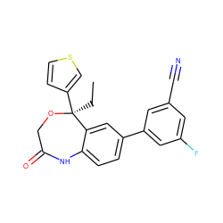 CC[C@@]1(c2ccsc2)OCC(=O)Nc2ccc(-c3cc(F)cc(C#N)c3)cc21 ZINC000040379260