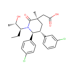 CC[C@@H]([C@H](C)O)N1C(=O)[C@@](C)(CC(=O)O)C[C@H](c2cccc(Cl)c2)[C@H]1c1ccc(Cl)cc1 ZINC000084689539