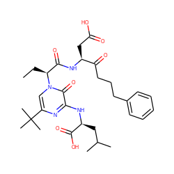 CC[C@@H](C(=O)N[C@@H](CC(=O)O)C(=O)CCCc1ccccc1)n1cc(C(C)(C)C)nc(N[C@@H](CC(C)C)C(=O)O)c1=O ZINC000053188897