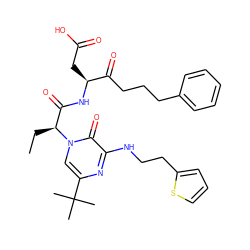 CC[C@@H](C(=O)N[C@@H](CC(=O)O)C(=O)CCCc1ccccc1)n1cc(C(C)(C)C)nc(NCCc2cccs2)c1=O ZINC000028880644