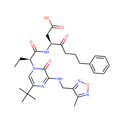 CC[C@@H](C(=O)N[C@@H](CC(=O)O)C(=O)CCCc1ccccc1)n1cc(C(C)(C)C)nc(NCc2nonc2C)c1=O ZINC000028132941