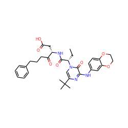 CC[C@@H](C(=O)N[C@@H](CC(=O)O)C(=O)CCCc1ccccc1)n1cc(C(C)(C)C)nc(Nc2ccc3c(c2)OCCO3)c1=O ZINC000028880673