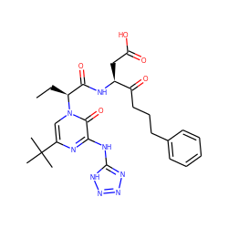 CC[C@@H](C(=O)N[C@@H](CC(=O)O)C(=O)CCCc1ccccc1)n1cc(C(C)(C)C)nc(Nc2nnn[nH]2)c1=O ZINC000028880686