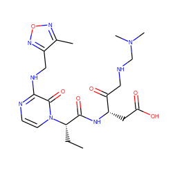 CC[C@@H](C(=O)N[C@@H](CC(=O)O)C(=O)CNCN(C)C)n1ccnc(NCc2nonc2C)c1=O ZINC000028133553