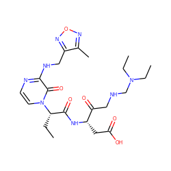 CC[C@@H](C(=O)N[C@@H](CC(=O)O)C(=O)CNCN(CC)CC)n1ccnc(NCc2nonc2C)c1=O ZINC000028136354