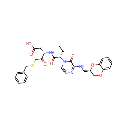 CC[C@@H](C(=O)N[C@@H](CC(=O)O)C(=O)CSCc1ccccc1)n1ccnc(NC[C@@H]2COc3ccccc3O2)c1=O ZINC000028132701