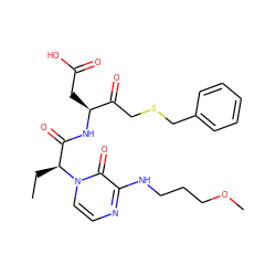 CC[C@@H](C(=O)N[C@@H](CC(=O)O)C(=O)CSCc1ccccc1)n1ccnc(NCCCOC)c1=O ZINC000028122473