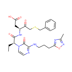 CC[C@@H](C(=O)N[C@@H](CC(=O)O)C(=O)CSCc1ccccc1)n1ccnc(NCCCc2nc(C)no2)c1=O ZINC000003932930