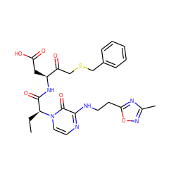 CC[C@@H](C(=O)N[C@@H](CC(=O)O)C(=O)CSCc1ccccc1)n1ccnc(NCCc2nc(C)no2)c1=O ZINC000028136876