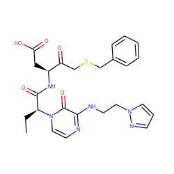 CC[C@@H](C(=O)N[C@@H](CC(=O)O)C(=O)CSCc1ccccc1)n1ccnc(NCCn2cccn2)c1=O ZINC000028122899