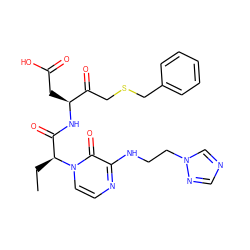 CC[C@@H](C(=O)N[C@@H](CC(=O)O)C(=O)CSCc1ccccc1)n1ccnc(NCCn2cncn2)c1=O ZINC000028133106