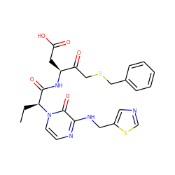 CC[C@@H](C(=O)N[C@@H](CC(=O)O)C(=O)CSCc1ccccc1)n1ccnc(NCc2cncs2)c1=O ZINC000028122487