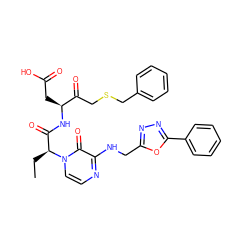 CC[C@@H](C(=O)N[C@@H](CC(=O)O)C(=O)CSCc1ccccc1)n1ccnc(NCc2nnc(-c3ccccc3)o2)c1=O ZINC000028133595