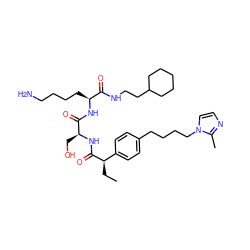 CC[C@@H](C(=O)N[C@@H](CO)C(=O)N[C@@H](CCCCN)C(=O)NCCC1CCCCC1)c1ccc(CCCCn2ccnc2C)cc1 ZINC000026145105