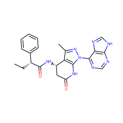 CC[C@@H](C(=O)N[C@H]1CC(=O)Nc2c1c(C)nn2-c1ncnc2[nH]cnc12)c1ccccc1 ZINC001772590424