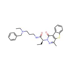 CC[C@@H](C(=O)NCCCN(CC)Cc1ccccc1)n1nc(C)c2sc3ccccc3c2c1=O ZINC000009289351