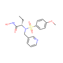 CC[C@@H](C(=O)NO)N(Cc1cccnc1)S(=O)(=O)c1ccc(OC)cc1 ZINC000145419200