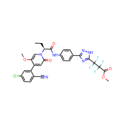 CC[C@@H](C(=O)Nc1ccc(-c2n[nH]c(C(F)(F)C(F)(F)C(=O)OC)n2)cc1)n1cc(OC)c(-c2cc(Cl)ccc2C#N)cc1=O ZINC001772638174