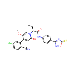 CC[C@@H](C(=O)Nc1ccc(-c2nc(=S)o[nH]2)cc1)n1cc(OC)c(-c2cc(Cl)ccc2C#N)cc1=O ZINC001772619650