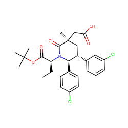 CC[C@@H](C(=O)OC(C)(C)C)N1C(=O)[C@@](C)(CC(=O)O)C[C@H](c2cccc(Cl)c2)[C@H]1c1ccc(Cl)cc1 ZINC000084688674