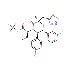 CC[C@@H](C(=O)OC(C)(C)C)N1C(=O)[C@@](C)(Cc2nnn[nH]2)C[C@H](c2cccc(Cl)c2)[C@H]1c1ccc(Cl)cc1 ZINC000095572209