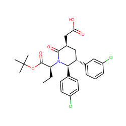 CC[C@@H](C(=O)OC(C)(C)C)N1C(=O)[C@@H](CC(=O)O)C[C@H](c2cccc(Cl)c2)[C@H]1c1ccc(Cl)cc1 ZINC000095574639