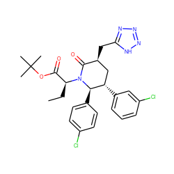 CC[C@@H](C(=O)OC(C)(C)C)N1C(=O)[C@@H](Cc2nnn[nH]2)C[C@H](c2cccc(Cl)c2)[C@H]1c1ccc(Cl)cc1 ZINC000095572779