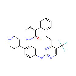 CC[C@@H](C(N)=O)c1ccccc1CCc1nc(Nc2ccc(C3CCNCC3)cc2)ncc1C(F)(F)F ZINC000211073442