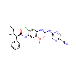 CC[C@@H](C)[C@@H](C(=O)Nc1cc(OC)c(NC(=O)Nc2cnc(C#N)cn2)cc1Cl)c1ccccc1 ZINC000014956110