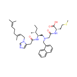 CC[C@@H](C)[C@@H](CN(CC(=O)N[C@@H](CCSC)C(=O)O)Cc1cccc2ccccc12)NC(=O)Cc1cncn1C/C=C(\C)CCC=C(C)C ZINC000027078020
