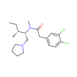 CC[C@@H](C)[C@@H](CN1CCCC1)N(C)C(=O)Cc1ccc(Cl)c(Cl)c1 ZINC000013446369