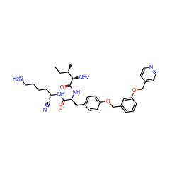 CC[C@@H](C)[C@@H](N)C(=O)N[C@@H](Cc1ccc(OCc2cccc(OCc3ccncc3)c2)cc1)C(=O)N[C@H](C#N)CCCCN ZINC000653700707