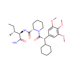 CC[C@@H](C)[C@@H](NC(=O)[C@@H]1CCCCN1C(=O)[C@H](c1cc(OC)c(OC)c(OC)c1)C1CCCCC1)C(N)=O ZINC000653915969