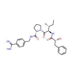 CC[C@@H](C)[C@@H](NC(=O)[C@H](O)Cc1ccccc1)C(=O)N1CCC[C@H]1C(=O)NCc1ccc(C(=N)N)cc1 ZINC000028903398