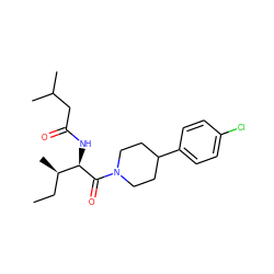 CC[C@@H](C)[C@@H](NC(=O)CC(C)C)C(=O)N1CCC(c2ccc(Cl)cc2)CC1 ZINC000095575937