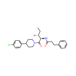 CC[C@@H](C)[C@@H](NC(=O)CCc1ccccc1)C(=O)N1CCC(c2ccc(Cl)cc2)CC1 ZINC000095578621