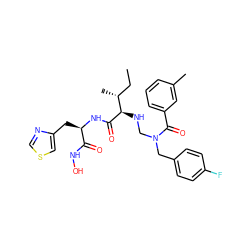 CC[C@@H](C)[C@@H](NCN(Cc1ccc(F)cc1)C(=O)c1cccc(C)c1)C(=O)N[C@H](Cc1cscn1)C(=O)NO ZINC000026507774