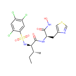 CC[C@@H](C)[C@@H](NS(=O)(=O)c1cc(Cl)c(Cl)cc1Cl)C(=O)N[C@H](Cc1cscn1)C(=O)NO ZINC000026508133