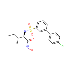 CC[C@@H](C)[C@@H](NS(=O)(=O)c1cccc(-c2ccc(Cl)cc2)c1)C(=O)NO ZINC000473169309