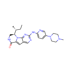 CC[C@@H](C)[C@@H]1CNC(=O)c2cc3cnc(Nc4ccc(N5CCN(C)CC5)cn4)nc3n21 ZINC000221361734