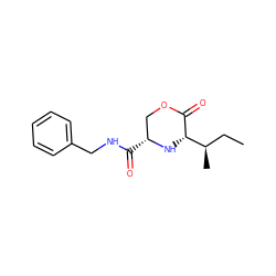 CC[C@@H](C)[C@@H]1N[C@H](C(=O)NCc2ccccc2)COC1=O ZINC000038147799