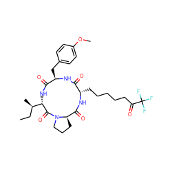 CC[C@@H](C)[C@@H]1NC(=O)[C@@H](Cc2ccc(OC)cc2)NC(=O)[C@H](CCCCCC(=O)C(F)(F)F)NC(=O)[C@H]2CCCN2C1=O ZINC000028393112