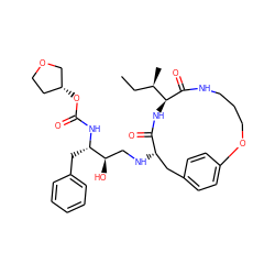 CC[C@@H](C)[C@@H]1NC(=O)[C@@H](NC[C@@H](O)[C@H](Cc2ccccc2)NC(=O)O[C@@H]2CCOC2)Cc2ccc(cc2)OCCCNC1=O ZINC000029400535