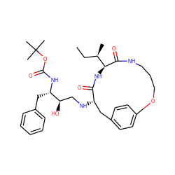 CC[C@@H](C)[C@@H]1NC(=O)[C@@H](NC[C@@H](O)[C@H](Cc2ccccc2)NC(=O)OC(C)(C)C)Cc2ccc(cc2)OCCCNC1=O ZINC000014954124