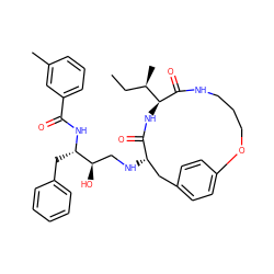 CC[C@@H](C)[C@@H]1NC(=O)[C@@H](NC[C@@H](O)[C@H](Cc2ccccc2)NC(=O)c2cccc(C)c2)Cc2ccc(cc2)OCCCNC1=O ZINC000029399092