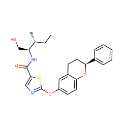 CC[C@@H](C)[C@H](CO)NC(=O)c1cnc(Oc2ccc3c(c2)CC[C@@H](c2ccccc2)O3)s1 ZINC000169710629