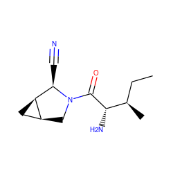 CC[C@@H](C)[C@H](N)C(=O)N1C[C@H]2C[C@H]2[C@H]1C#N ZINC000026578028