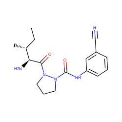 CC[C@@H](C)[C@H](N)C(=O)N1CCCN1C(=O)Nc1cccc(C#N)c1 ZINC000028331291