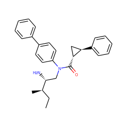 CC[C@@H](C)[C@H](N)CN(C(=O)[C@@H]1C[C@H]1c1ccccc1)c1ccc(-c2ccccc2)cc1 ZINC000299871916